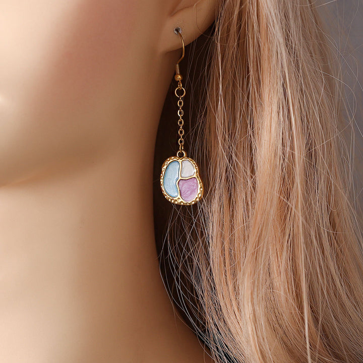 Stainless Steel White Blue Purple Drip Oil Pendant Diy Necklace Earrings Accessories