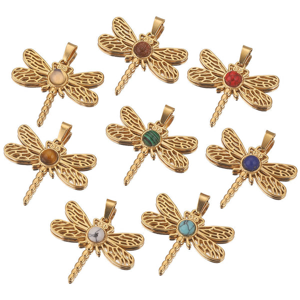 Stainless Steel Cute Dragonfly Natural Stone Pendant DIY Jewelry Making