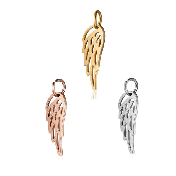 Gold Rose Gold Steel Stainless Steel Wings Fine Polished DIY Pendant Jewelry with Hanging Ring 0.8*5mm