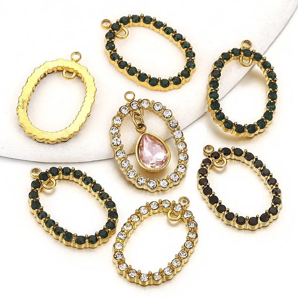 Stainless Steel Oval Full Diamond Crystal Casting Pendant DIY Jewelry Accessories