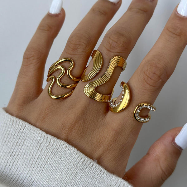 Stainless Steel Gold Exaggerated Rings High-End Ins Rings Hand Ornaments