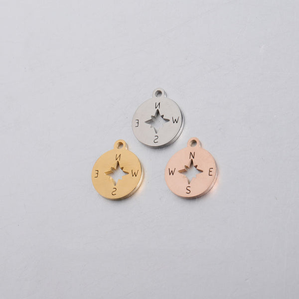 Jewelry Accessories Round Hollow Compass Pendant Mirror Stainless Steel Jewelry 12*14.3mm