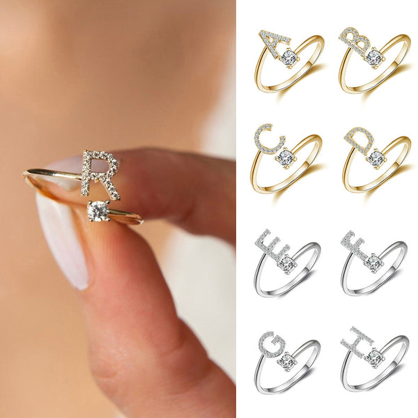 26 Full Diamond English Letter Open Ring Zircon Cnc Diamond Stainless Steel Vacuum Plating