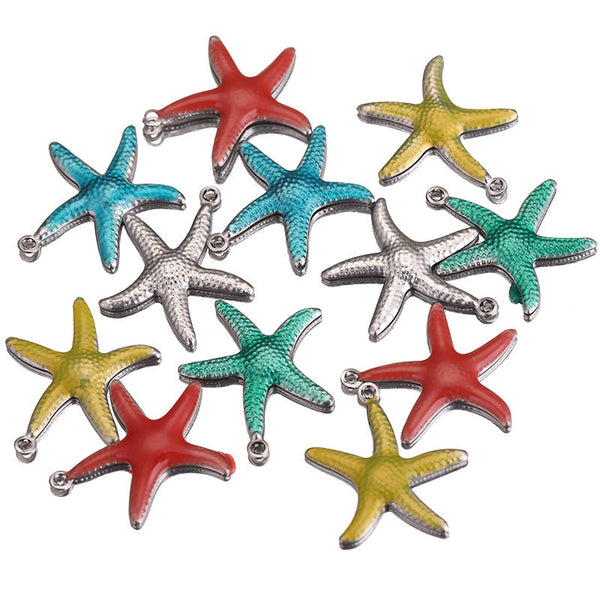 Stainless Steel Dripping Oil Five-Pointed Star Colorful Star Pendant Necklace Bracelet Diy Jewelry Accessories