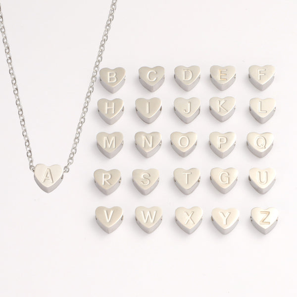 Love Peach Heart Corrosion English Letter A -Z Small Hole Bead Stainless Steel Pendant