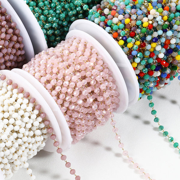 Stainless Steel Crystal Chain 3.6mm Mixed Color Crystal Beaded Chain DIY Jewelry Accessories