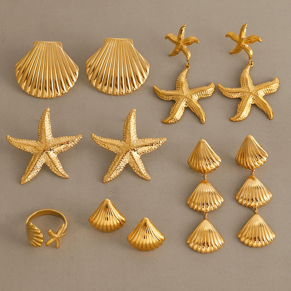 Stainless Steel Stud Earrings Female 18k Gold Non-Fading Earrings Starfish Shell Ins Earrings