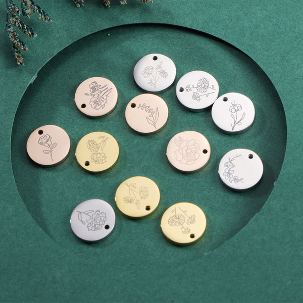 Stainless Steel Birthday Flower Pendant Bithday Flower December Birthday Flower Pendant