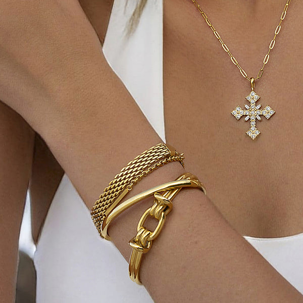 Stainless Steel 18k Gold Bracelet High-End Niche Open Bracelet