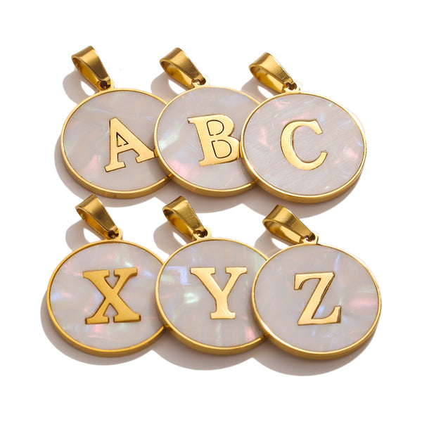 Stainless Steel Round Shell 26 Letter Pendant Titanium Steel Pendant Tag Diy Handmade Jewelry Accessories