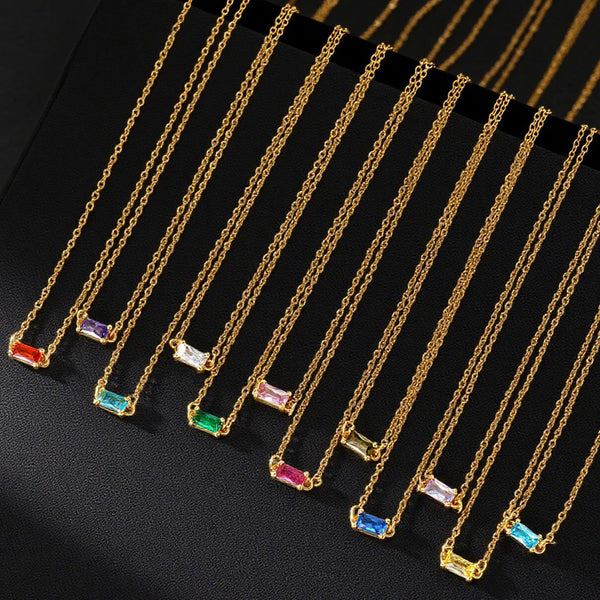 12 Birthday Stone Birthday Accessories Stone Color Zircon Pendant Stainless Steel