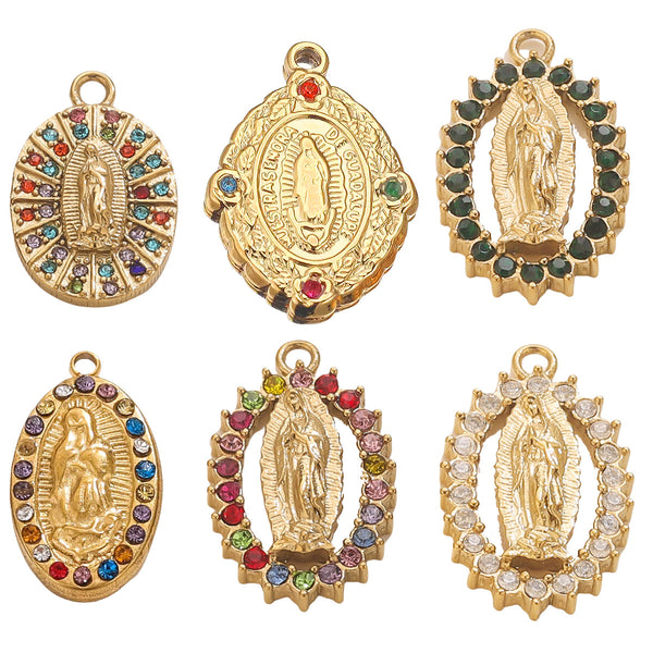 Stainless Steel Virgin Mary Pendant 18K Gold Plated Crystal DIY Necklace Jewelry Accessories