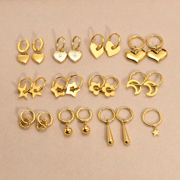 Stainless Steel Earrings Star Heart Shaped Flower Twist Five-Pointed Star Cut-Out Earrings Gold Earrings