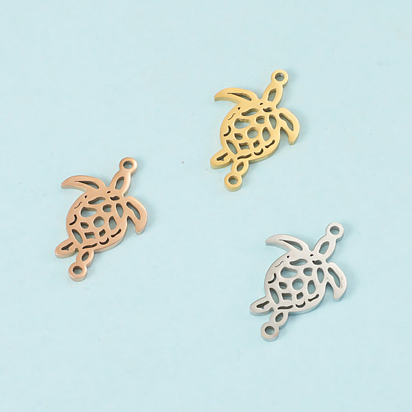 Stainless Steel Double Hanging Hollow Turtle Pendant Diy Jewelry Accessories