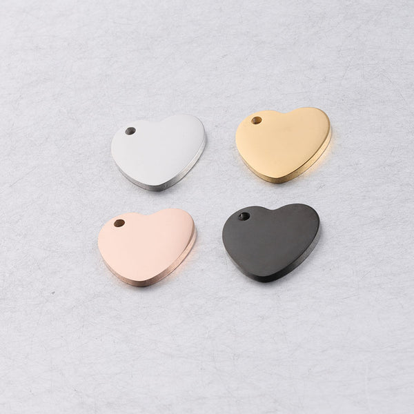 15*15mm Single Hole Peach Heart Pendant Love Heart Pendant Hang Tag Engravable Mirror Stainless Steel DIY Accessories