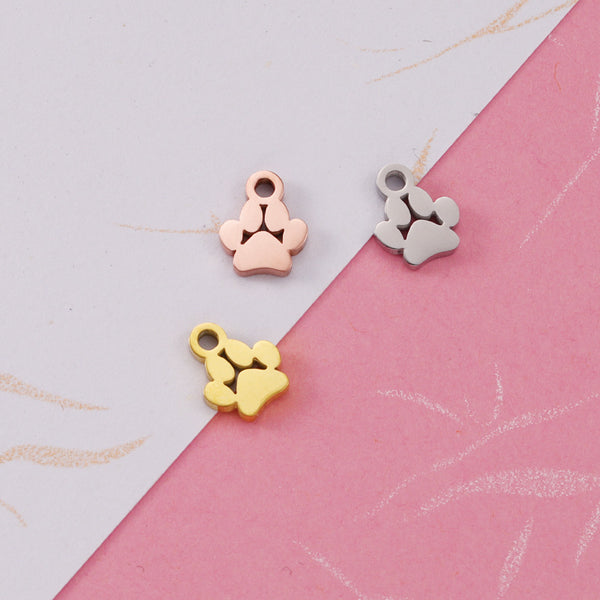 Mirror Stainless Steel Dog Pet Accessories DIY Dog Paw Electroplating 18k Gold Necklace Pendant