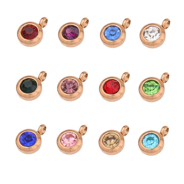 6.5mm Cross Weld Ring Stainless Steel Diamond Inlaid 12 Colors Birthstone Lucky Stone DIY Pendant Birthstone