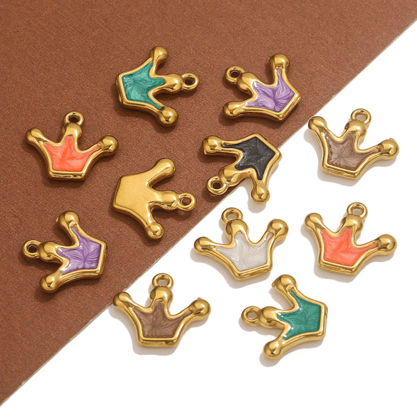Stainless Steel Real Gold Plating Color Preservation Oil Dripping Crown Pendant Diy Jewelry