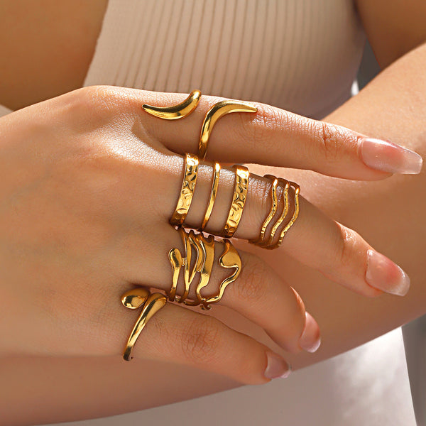 Stainless Steel Line Open Ring Personality Hip Hop 18k Gold Plated