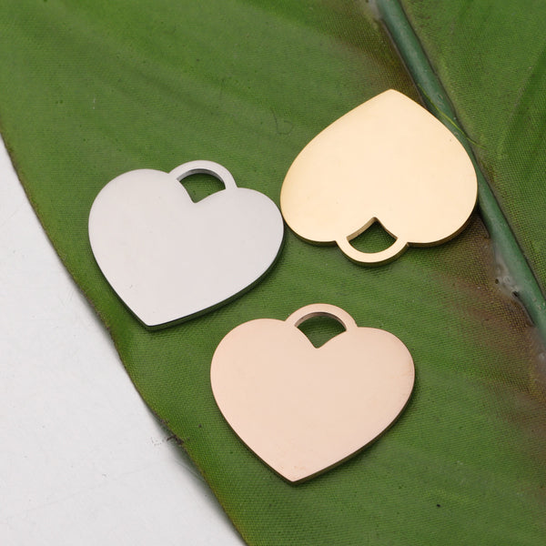 Mirror Stainless Steel Peach Heart Accessories Pendant Love Heart Pendant Couple Engraving Hang Tag Diy Jewelry Accessories