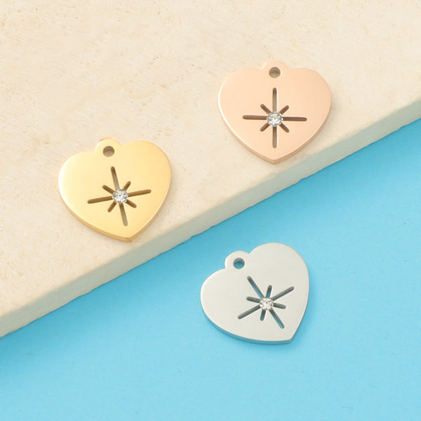 Mirror Titanium Steel Peach Heart Shape Rice Hollow With Diamond Diy Accessories Pendant Tail Pendant
