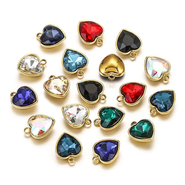 Stainless steel love glass pendant 18K vacuum plated gold pendant DIY necklace earrings jewelry accessories