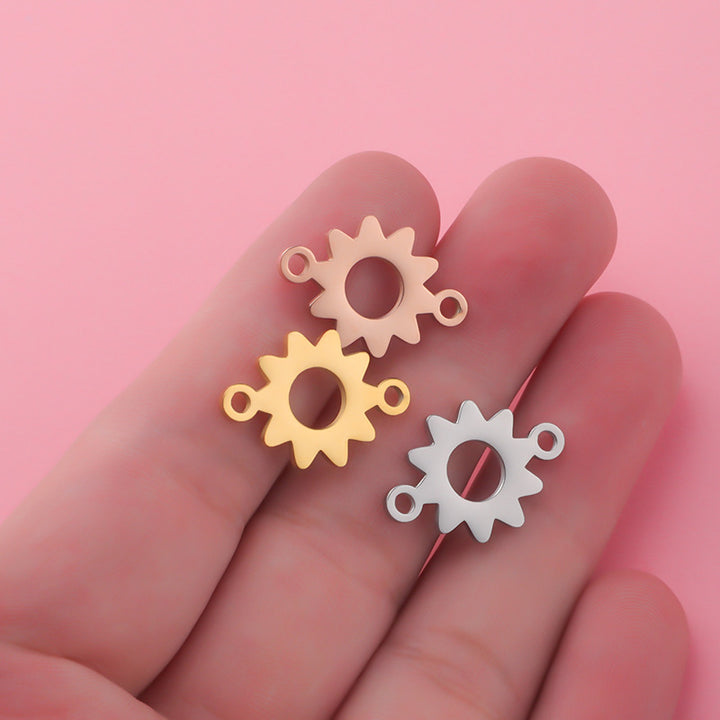 Stainless Steel Cut Fine Polished Sunflower Shape Accessories Diy Double Hole Day Personality Pendant