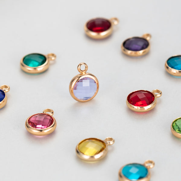 9mm Stainless Steel Birthstone Pendant Accessories Colored Zircon DIY Jewelry