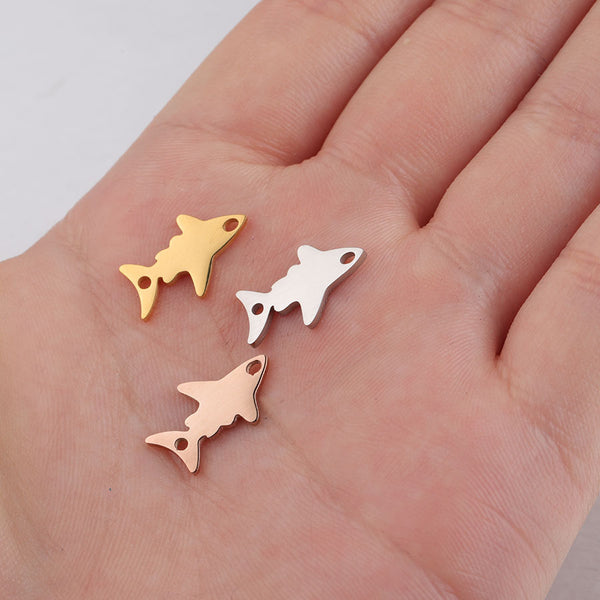 Spot Cross Border Inner Double Hole Small Shark Pendant 9.5*15mm Mirror Stainless Steel DIY Jewelry Accessories Connector