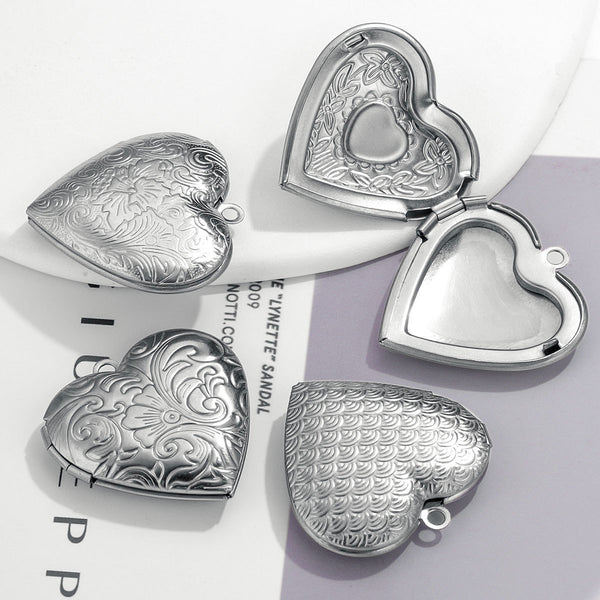 Stainless Steel Love Photo Box Pendant Vintage Relief Pattern Pendant Diy Jewelry Accessories