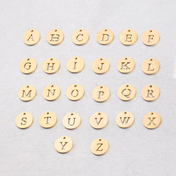 Spot 12mm Single Hole Round Hollow English Letter Pendant Mirror Stainless Steel DIY Jewelry Accessories Small Pendant