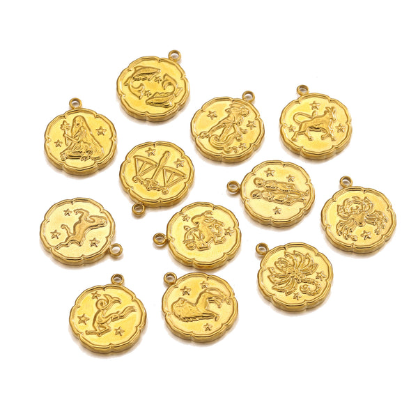 Zodiac Stainless Steel Pendant Leo Taurus Horizontal Scorpio Pendant Necklace Jewelry Accessories