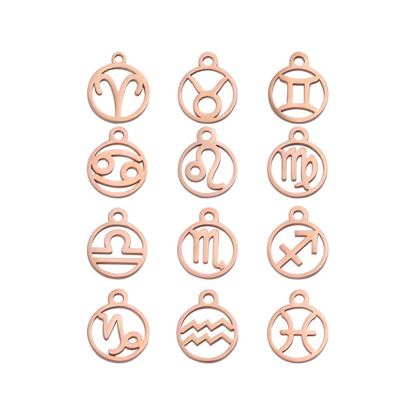 Stainless Steel Small Pendant Mirror Zodiac Necklace Bracelet Anklet Diy Hollow Constellation Jewelry Accessories