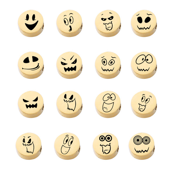 Mirror Stainless Steel Small Hole Bead Accessories Diy Beads Laser Spoof Emoji Pendants