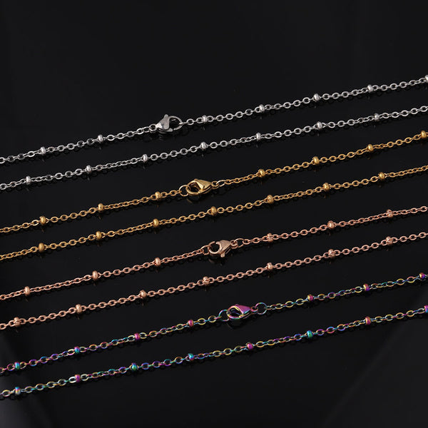 Spot Multi Size Stainless Steel Bead Chain With Bead Diy Chain Necklace 40 45 50 60 75cm