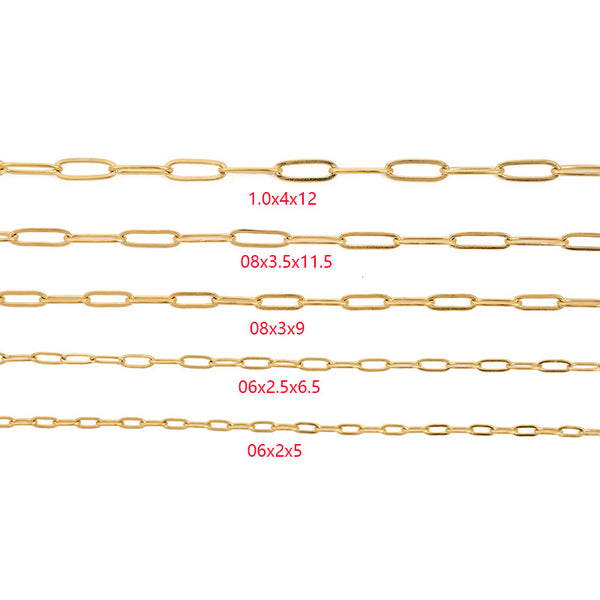 Vacuum Plated 18k Gold Stainless Steel Flattened Long Hammer Cross Weld Oval Chain Multi Specification DIY Jewelry Chain