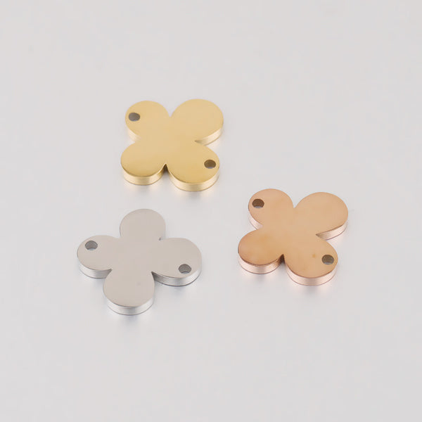 Mirror Stainless Steel Three-Dimensional Four-Leaf Clover Double Hole Pendant