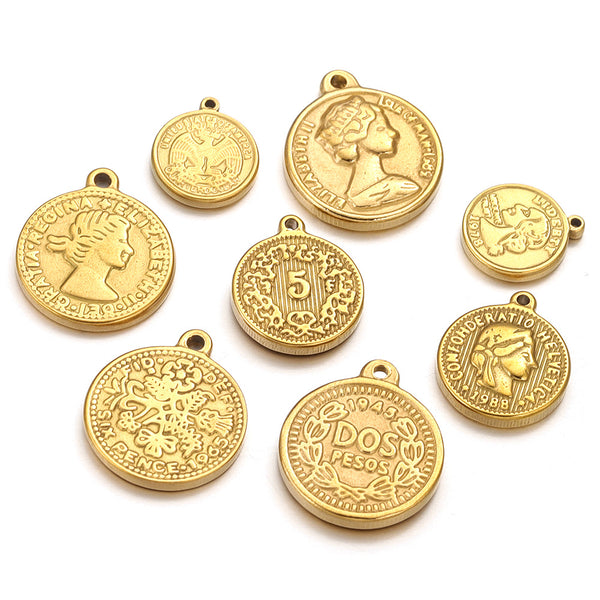 Stainless Steel Queen Pendant King Coin Necklace Diy Ladies Coin Round Pendant Jewelry Accessories