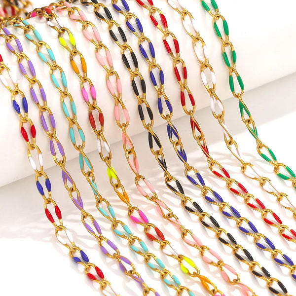 Stainless Steel Drip Chain Oil Drip Twisted Oval Chain Vacuum18k Plated Gold
