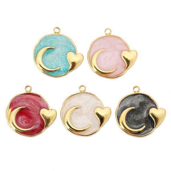 Stainless Steel Dripping Oil Love Earth Crescent Pendant Star Jewelry Earrings Necklace Diy Accessories Accessories