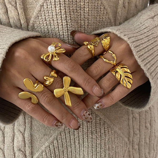 Stainless Steel Pearl Rings Niche Personality Rings Hand Jewelry