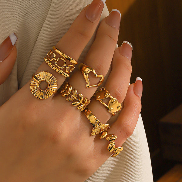 Stainless Steel Love Ring Women's French Retro Popular Geometric Opening Ring