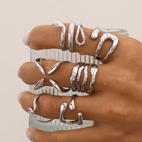 Stainless Steel Steel Color Exaggerated Opening Rings Hand Jewelry