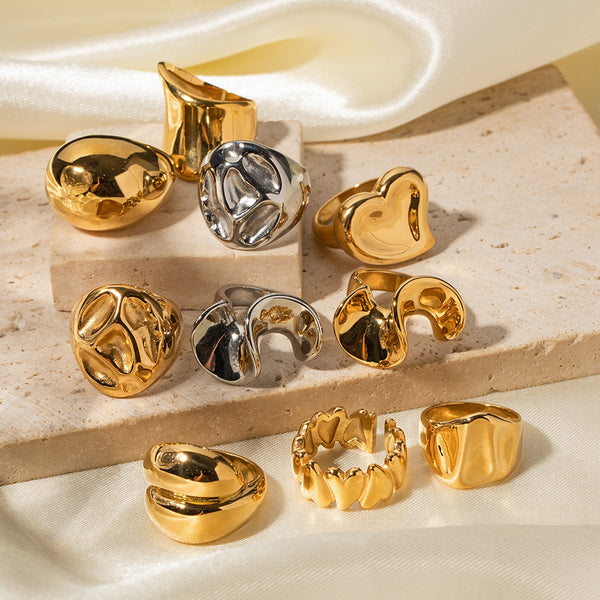 18k Gold Stainless Steel Exaggerated Ring High-Quality Ins Light Luxury Rings
