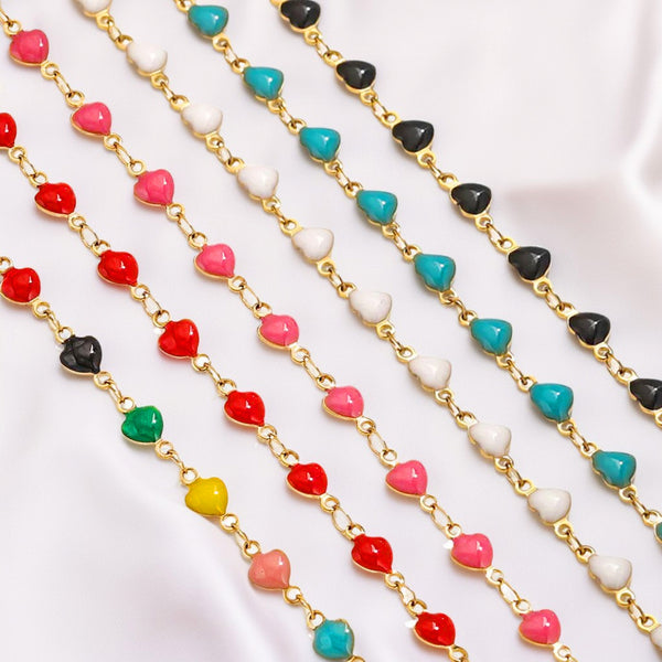 Color-Retaining Stainless Steel Dripping Oil Chain Color Peach Heart Chain Diy Jewelry