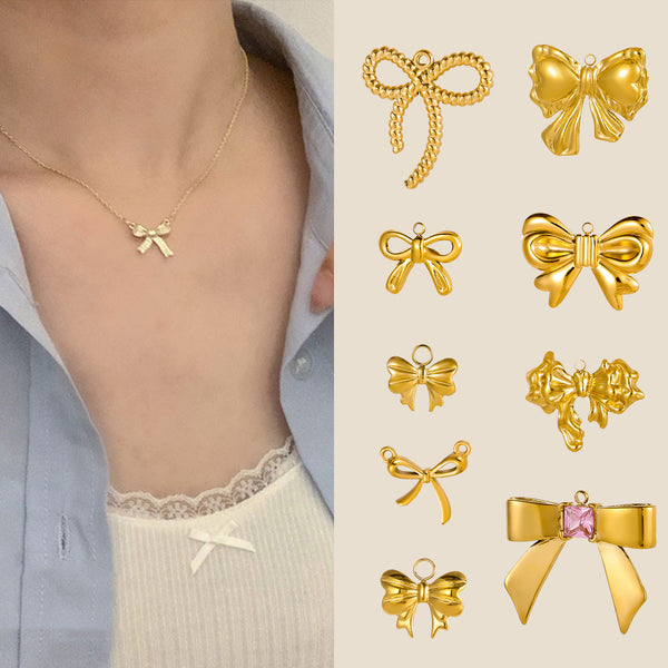 Stainless Steel Bow Pendant Accessories Pendant Series Diy Jewelry Accessories