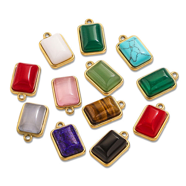 Stainless Steel Fashion ins Popular Natural Stone Pendant DIY Emerald Turquoise Rectangular Brand Pendant