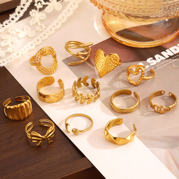 Geometric Open Ring Stainless Steel 18K Gold Plated Love Heart Round Ring