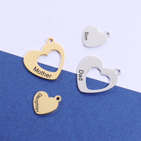 Mirror Stainless Steel Peach Heart Love Jewelry Accessories Diy Laser Mother Daughter Pendant
