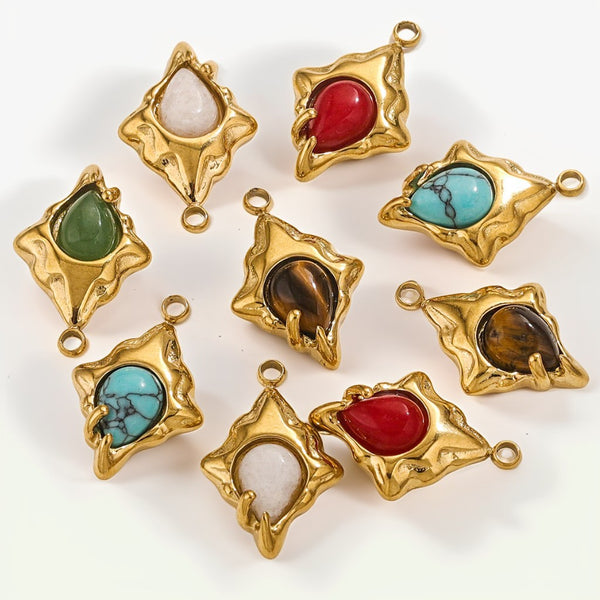 Natural Stone Pendant Drop Shaped Pendant Stainless Steel Plated 18k Real Gold Pendant